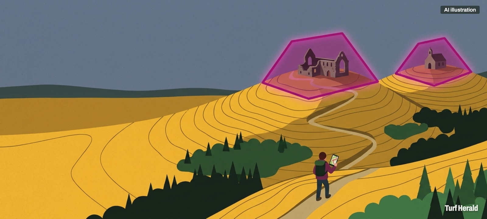 Only takes of Holy and Ruins zones count in a one-day test tournament on Turftracker on 31 October, announced in the Scotland chat on 30 October 2026. Illustration: AI.